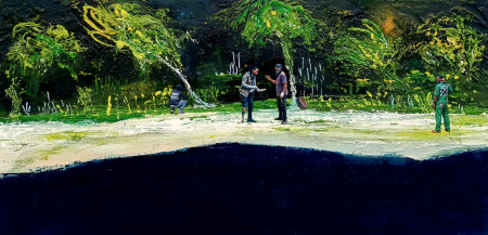 „Am Rande der Gesellschaft“ 50 x 100 cm|Acryl, Lack, Collage auf Leinwand | 2026